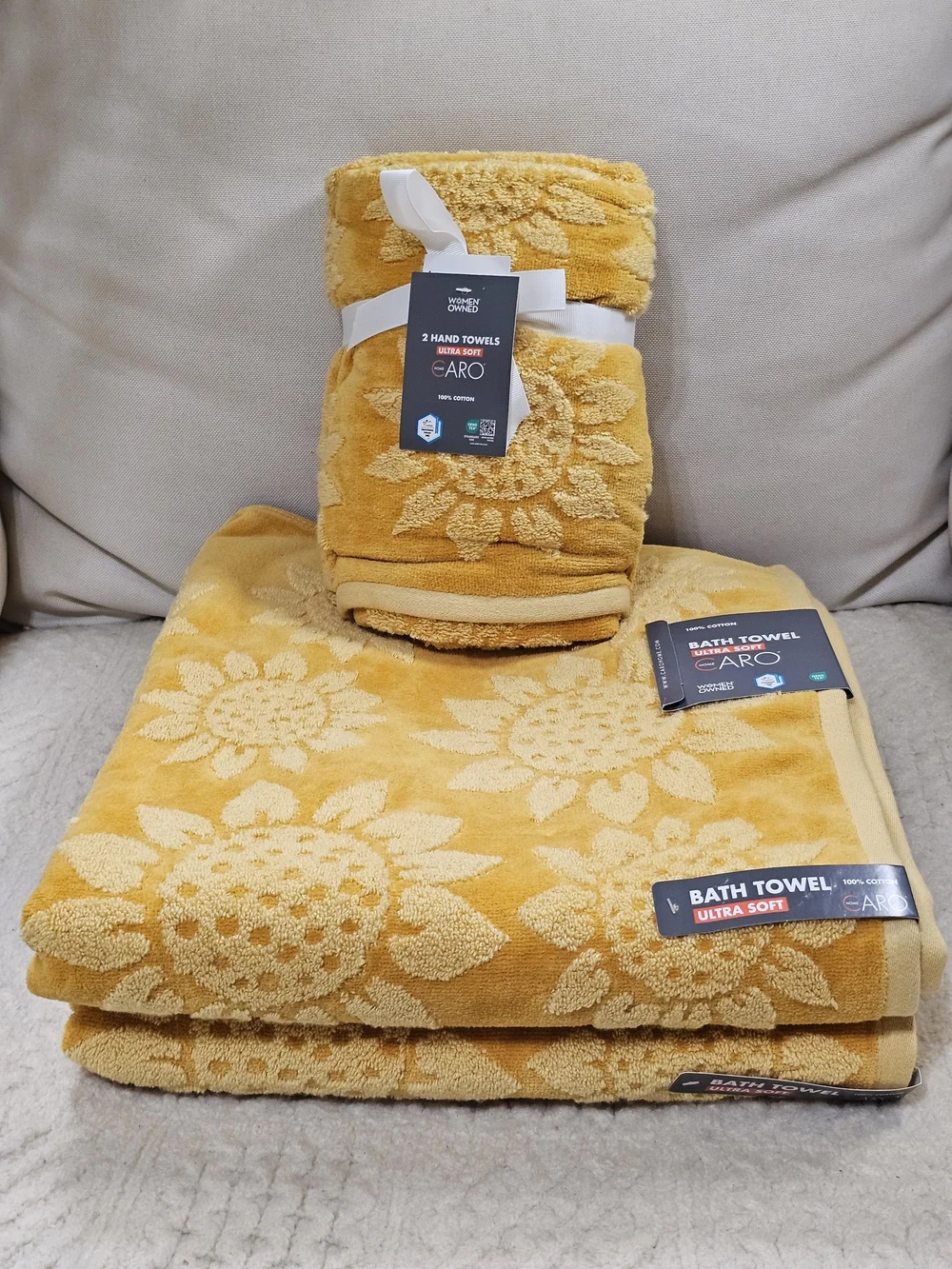 Sunflower Yellow Bath Towel Set - Ultra Soft Caro Set Of 4